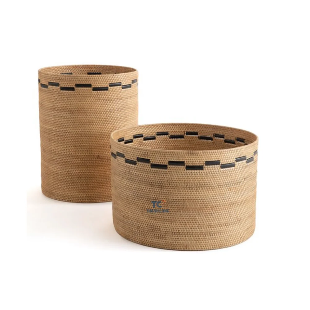 Amazon Hot Sale Handmade Natural Round Woven Rattan Basket Storage Made of for Export