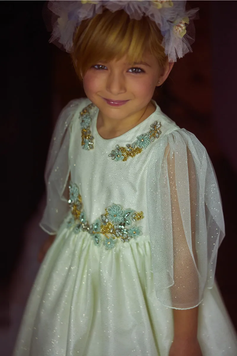 OEM  Beautiful Little Queen Girl Children Tulle Dresses short sleeve princess Clothes party Custom Kids dress