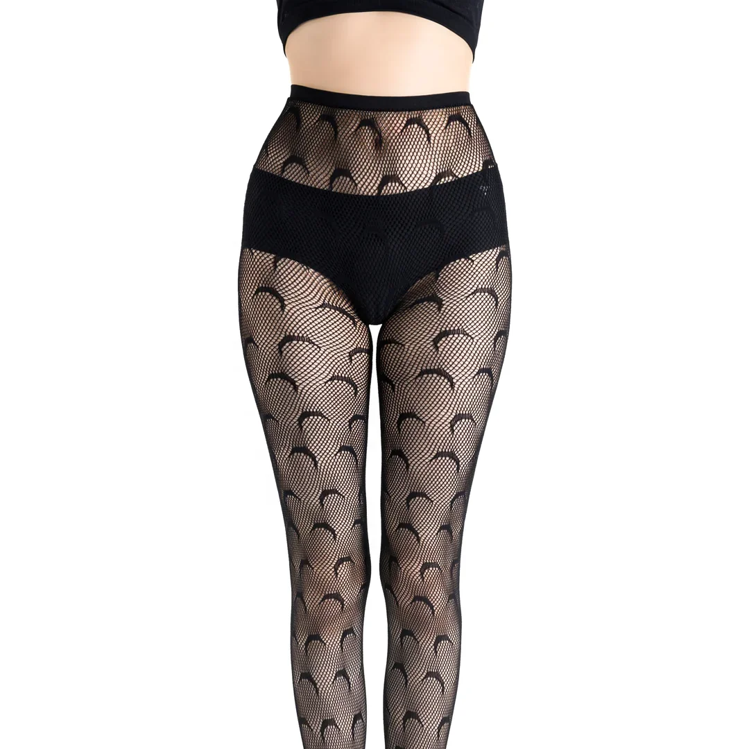 Personalized Black Women Moon Pattern Fishnet Tights High Waist Legging