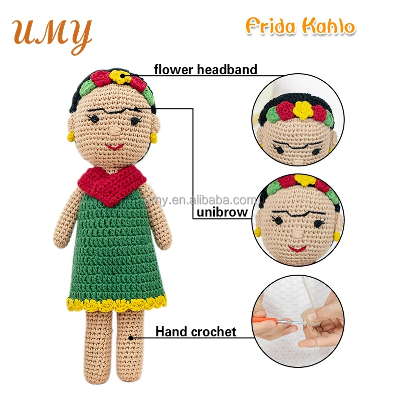 Mexican Handcraft Custom Figurine Plushie Kahlo Decor Kids Hand Knitted Amigurumi Baby Soft Toys Handmade Art Crochet Doll