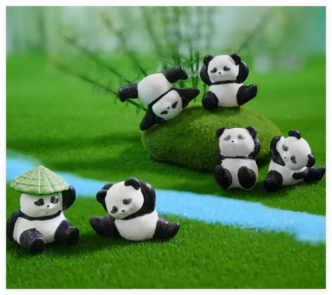 miniature animal panda statues resin figurine kung fu figure kid toy cartoon character cake topper home and gardening decoration
