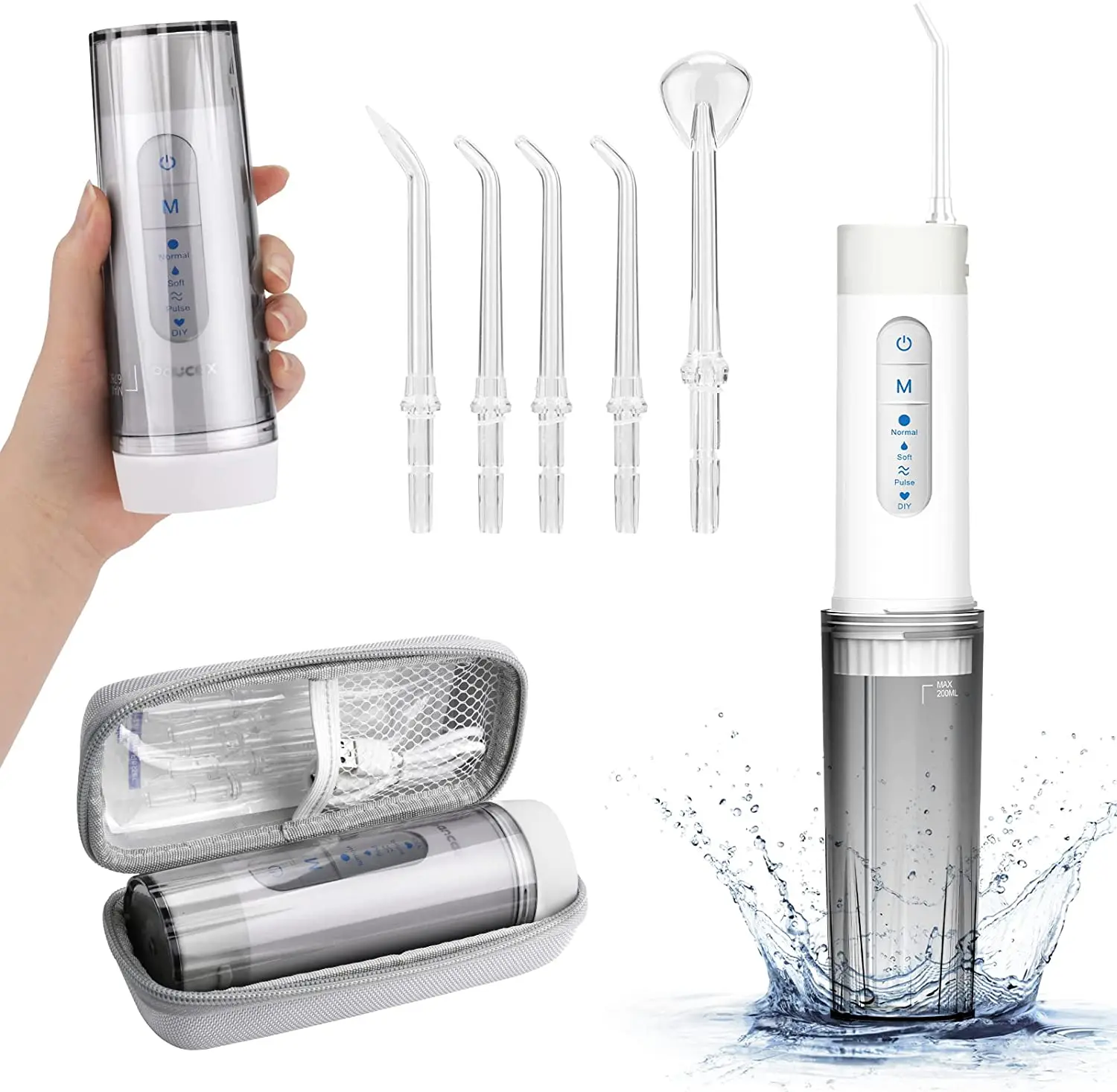 Dentist recommended IPX7 waterproof oral irrigator aqua flosser with 4 working modes 200ml tank mini folding design