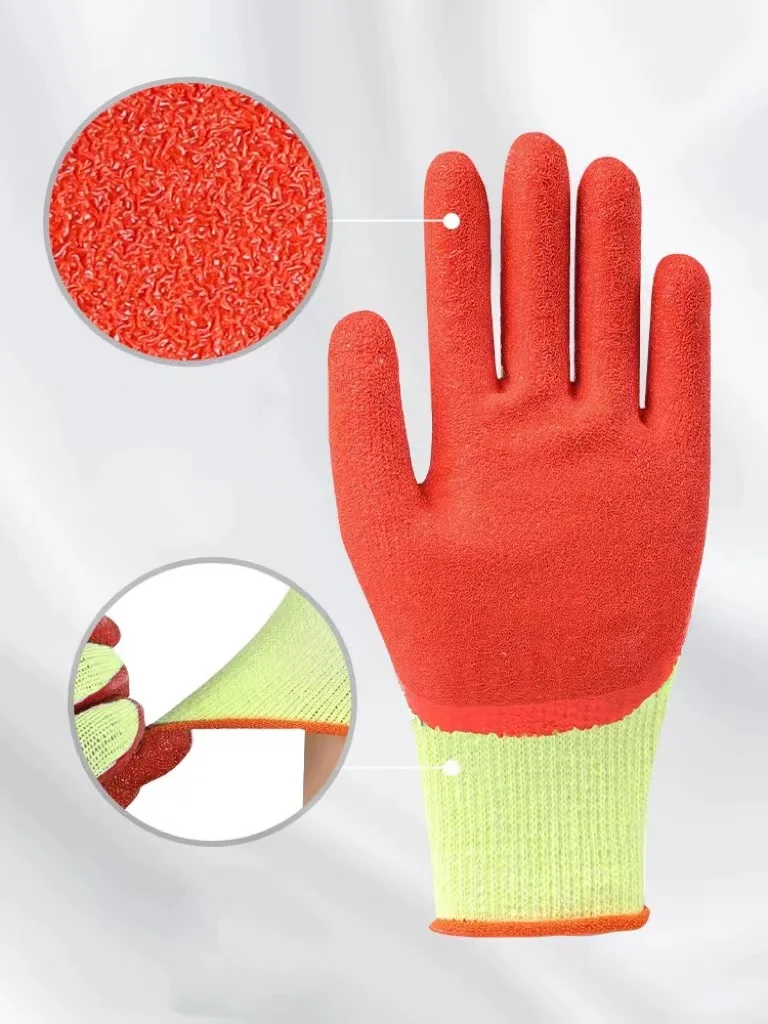 Latex Half coated General Work Gloves Workshop Gloves Winter Construction Wrinkle Coated Gloves