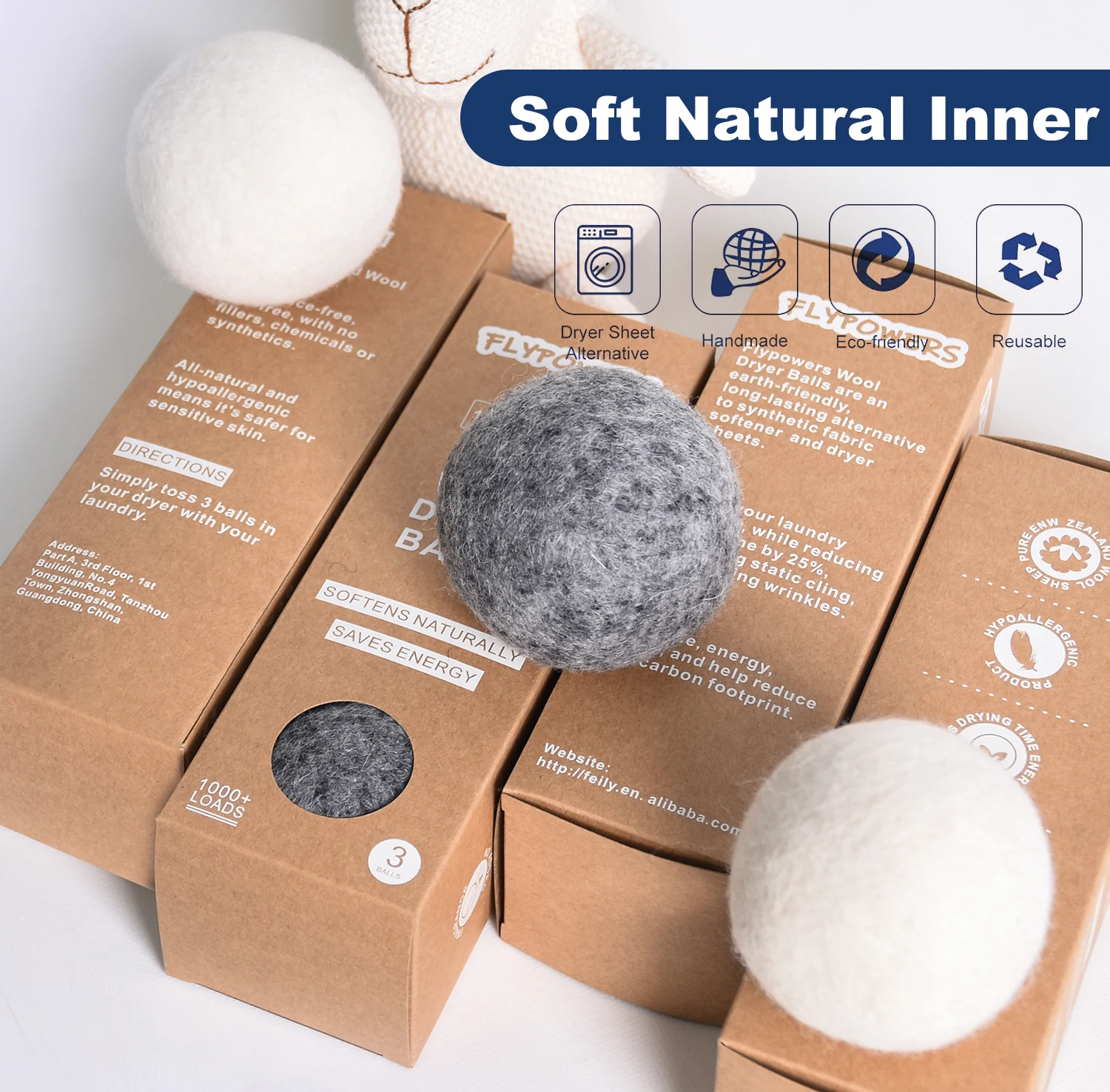 Custom OEM & ODM Premium New Zealand Wool Laundry Dryer Felt Balls Reusable Chemical Free Natural Organic Wool Dryer Balls