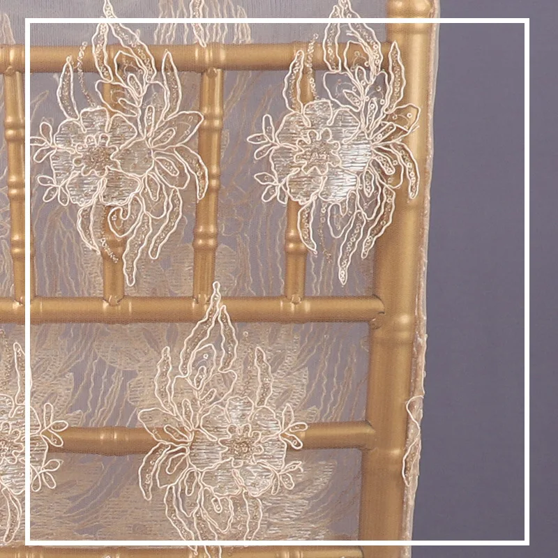 Luxury 3d Sequin Metal Sashes Embroidery Flower Fancy Lace Chair Cover For Wedding Events