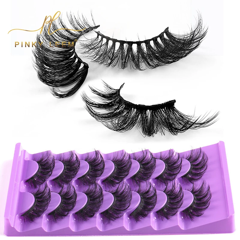 Pinky leem Wholesale Custom 18mm 22mm 25mm faux mink eyelashes private label 3d 5d fluffy mink eyelash vendor full strip lashes