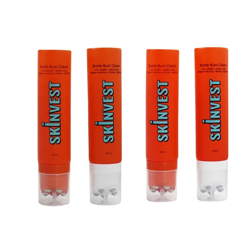 
Custom 100ml plastic cosmetic tube packaging tube w/ massage 5 roll balls applicator for body lotion Eco friendly tube packaging 