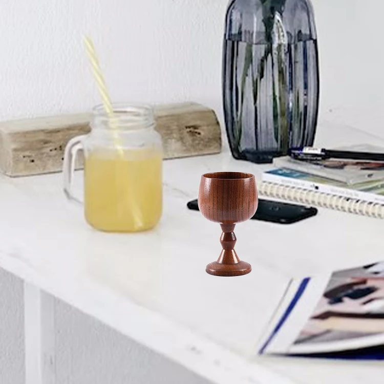 Tabletop Wooden Goblet Embossed Design Antique Standard Wine Drinking Goblet