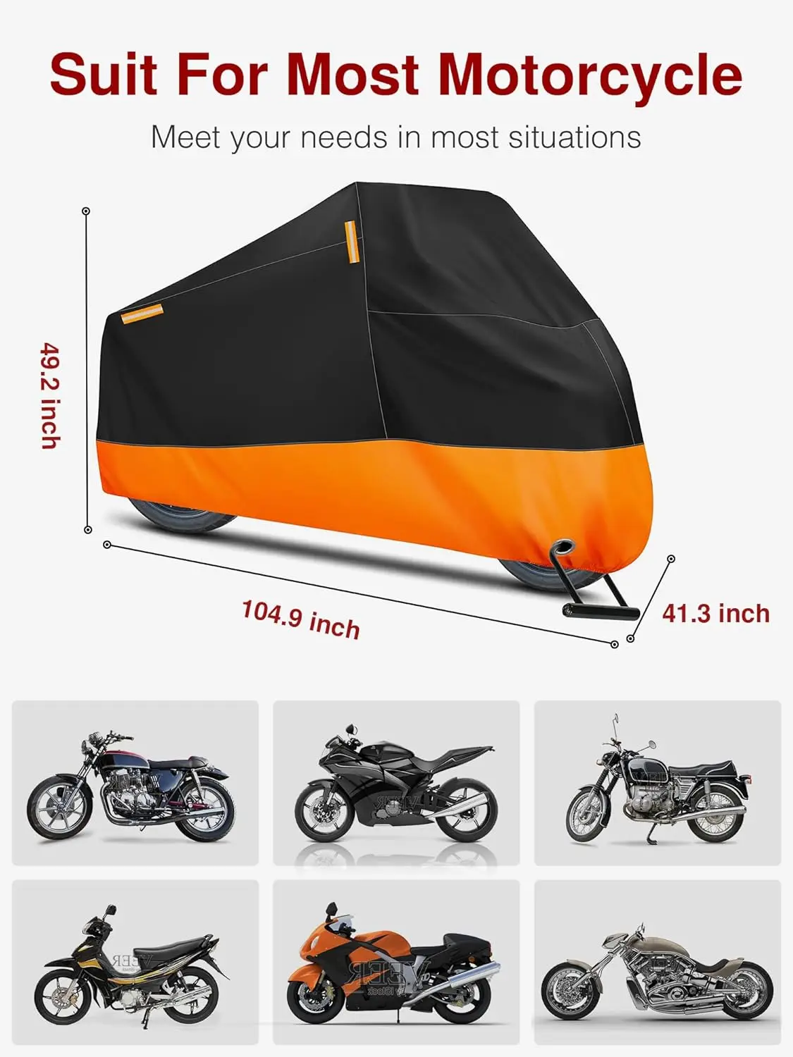 Waterproof UV Protection Snow Sun Prevention Dust Proof Lock Hole Reflection Stripes Design Secure Practical Motorcycle Cover