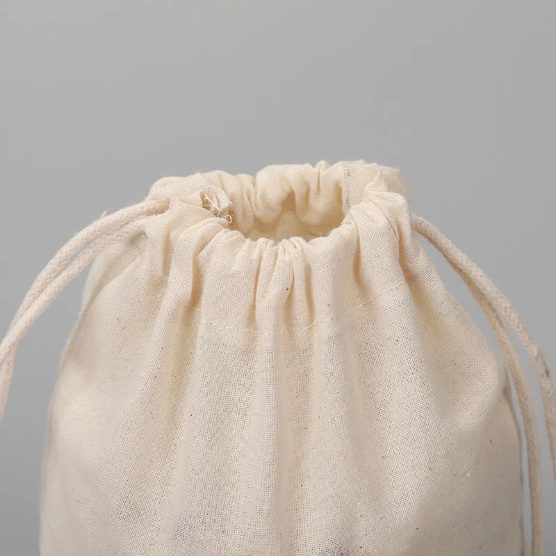 Qidi Amazon 10oz 2.75*3.5 6.7*9.1 Inch 100% Nature Color Cotton Recyclable Gift String Cotton Linen White Drawstring Bag