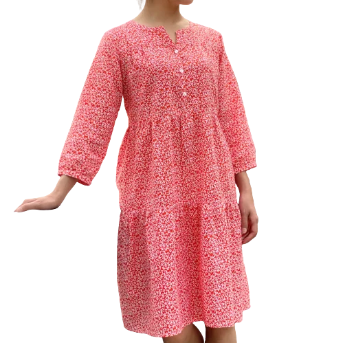 Custom Design Beautiful Red Print Full Sleeve 100% Cotton Gift Female Dress