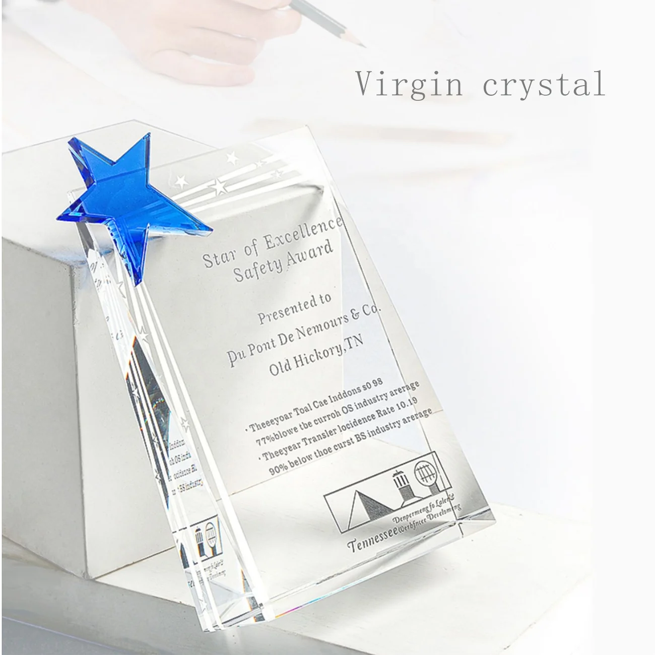 Wholesale Custom K9 Laser Carved Pentagram Glass Trophy Silvery Crystal Star Animal Engraving Cube/Block Business Activity Gift