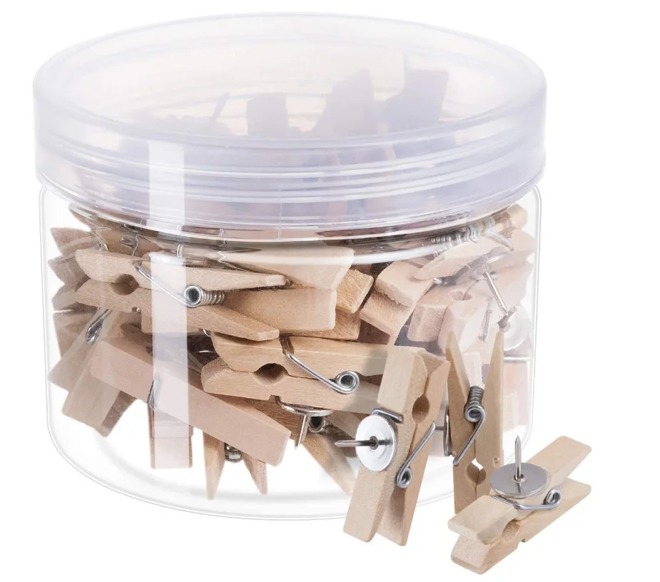 Factory 35mm Decorate Wooden Drawing Clips Paper Clip Wood clamp pins Wooden Thumbtack Pushpins