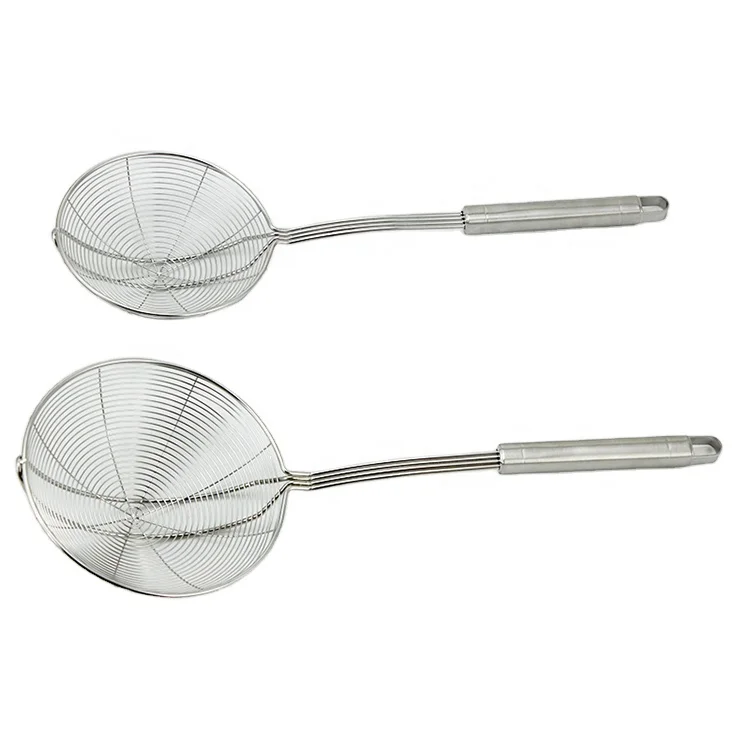 Eco Friendly Food Service Kitchen Accessories Frying Stainless Steel Skimmer Mesh Strainers Fine Filter Sifters Colanders