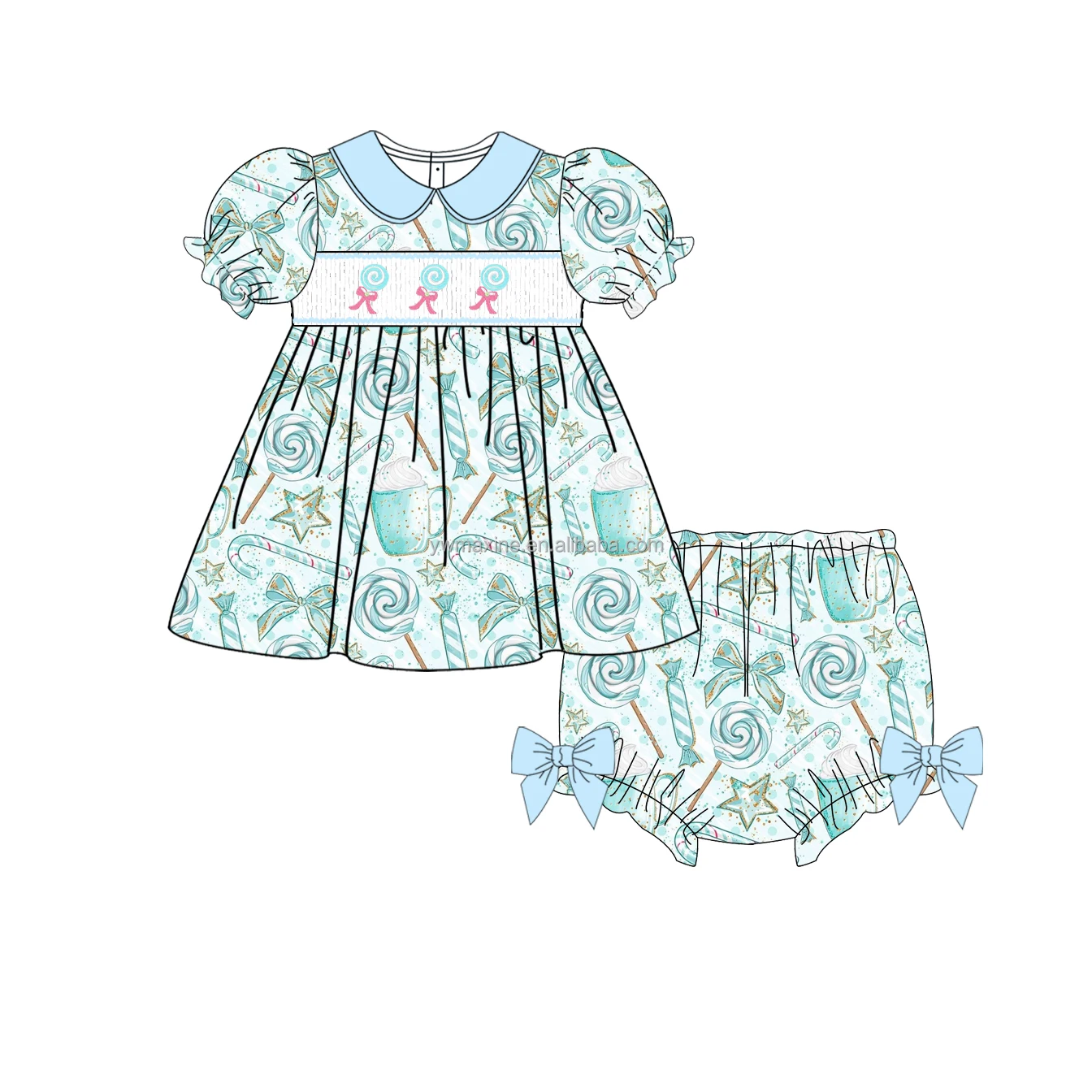 Maxine Children Clothing Sets Summer Boutique Baby Girl Causal Dresses Toddler Smocked Dress