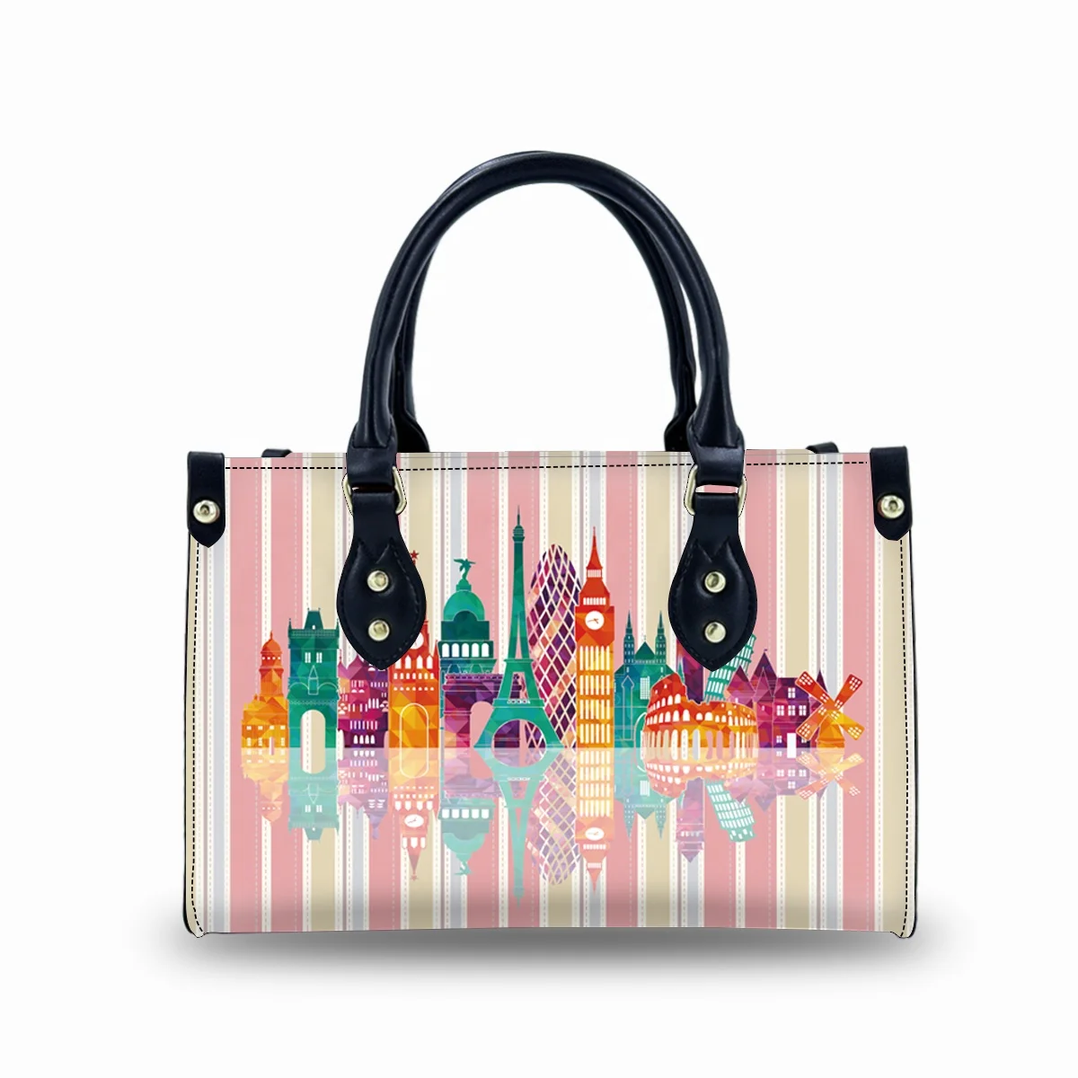 Designer City Pattern Luxury Handbags For Women 2023 Ladies Hand Bags Hard Botton Tote Bag Custom Large Tote Bag