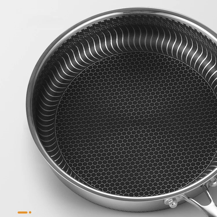 Factory Direct Sale 316 Stainless Steel Pan Kitchenware Nonstick Pot High Quality Tri-ply Honeycomb Frying Pan