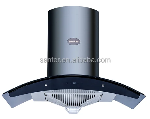 900mm Black Titanium Duct Curved Glass Canopy Cover Wall Mounted Chimney Range Hood