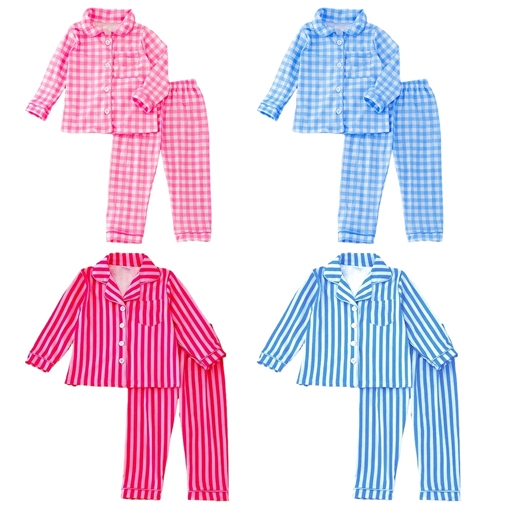 Ruidian Winter Unisex Striped Plaid Printed Pattern Long-Sleeved Warm Pajamas 2-Piece Girls Sleepwear Wholesale Family pajamas