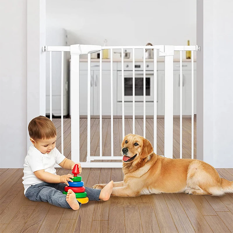 White Safety Baby Gate Easy Installation Durable Metal Child Stair