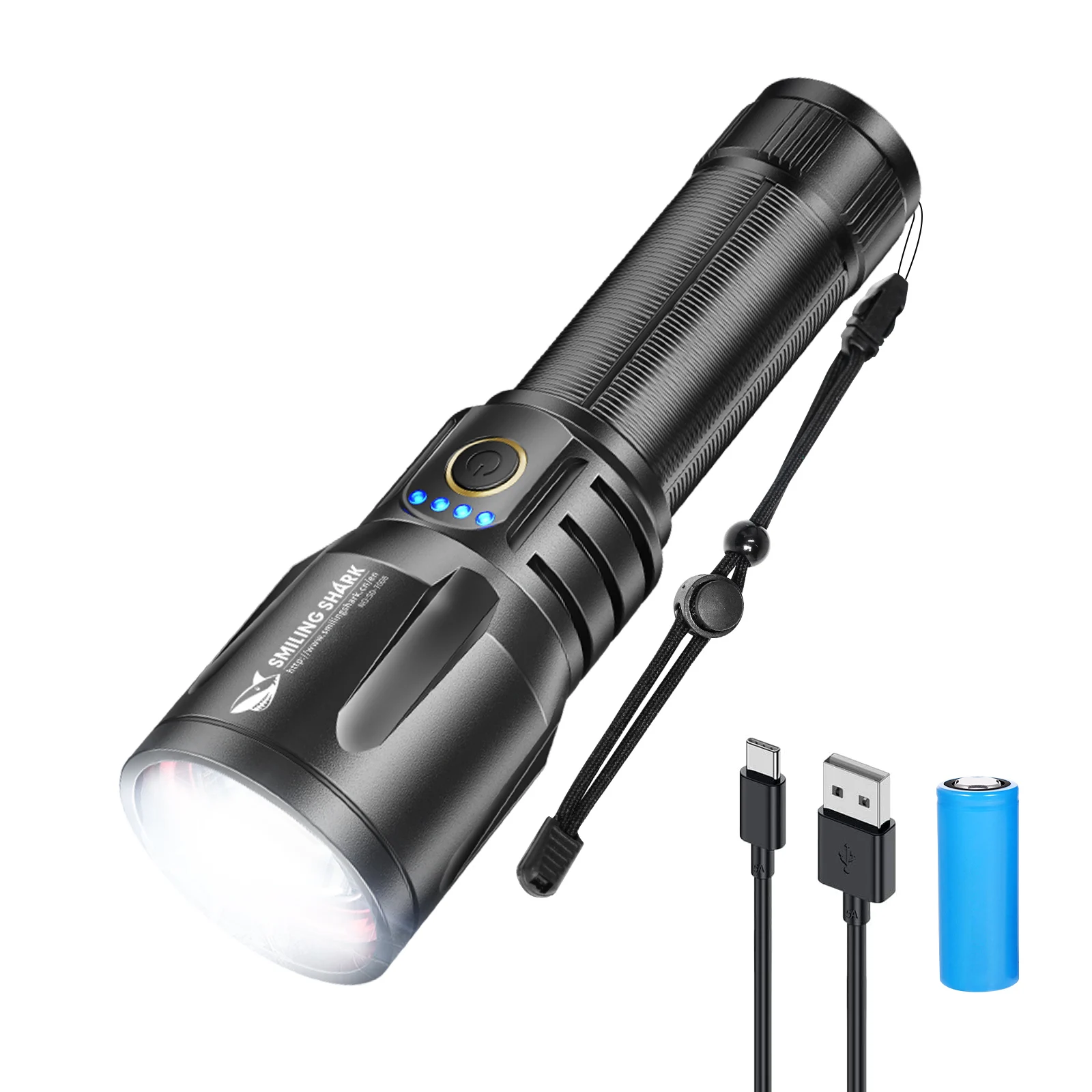 Customized Multifunctional Highpower Camping LED Spotlight with Remote Control Power Display & Retractable Emergency Flashlight