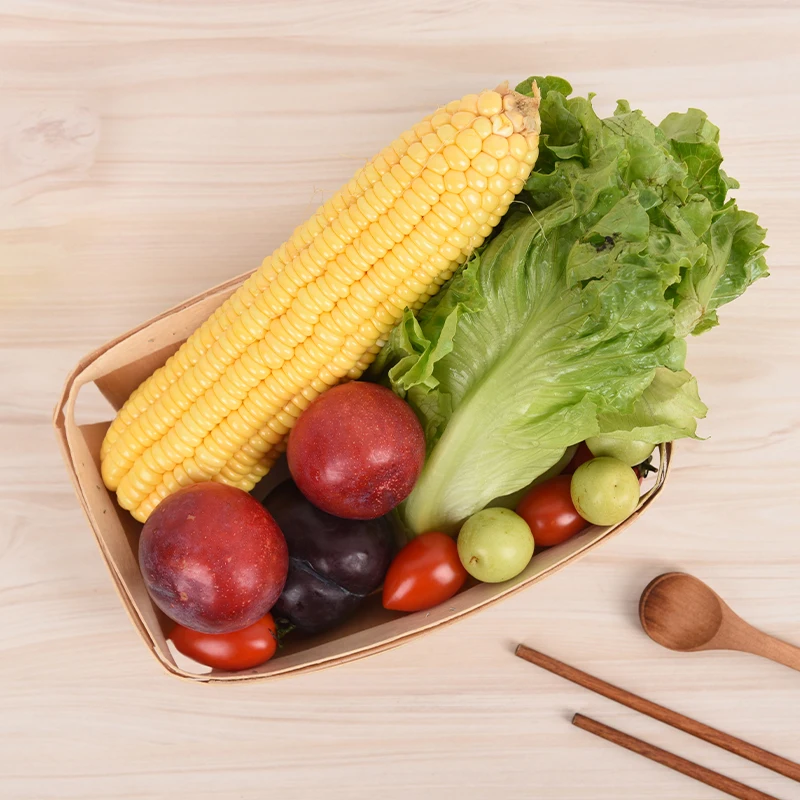 Eco-friendly Disposable Wood Woven Food Storage Basket Handcraft Cane Gift Picnic Basket