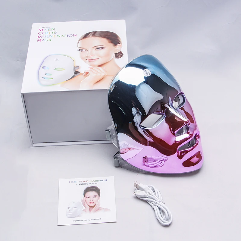 Wireless rechargeable 7 color led face mask photon handheld facial  pdt led light therapy machine