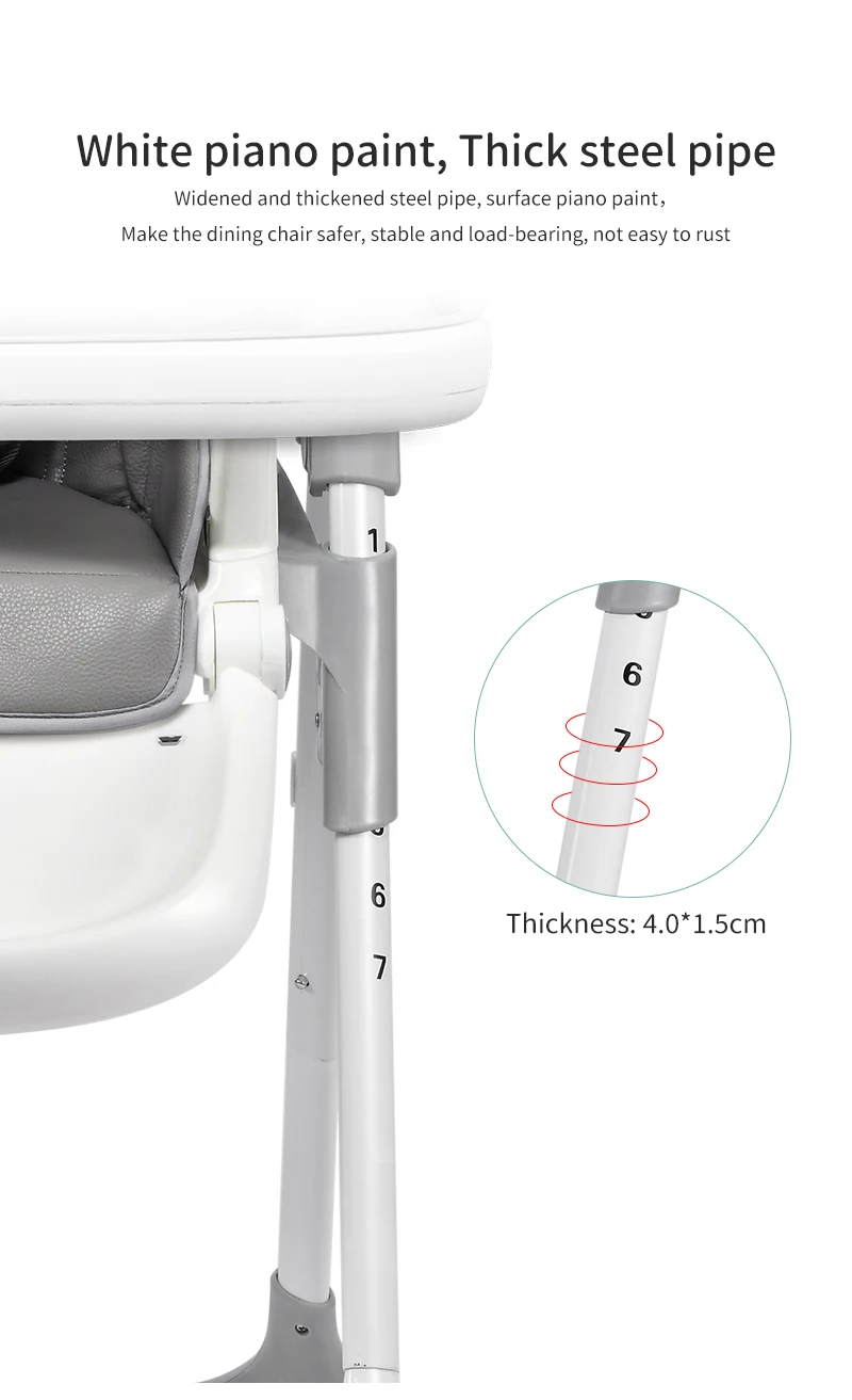 PU Cushion Foldable Baby Dining Chair With Wheels Movable Baby High Chairs Durable Kids Feeding Chair