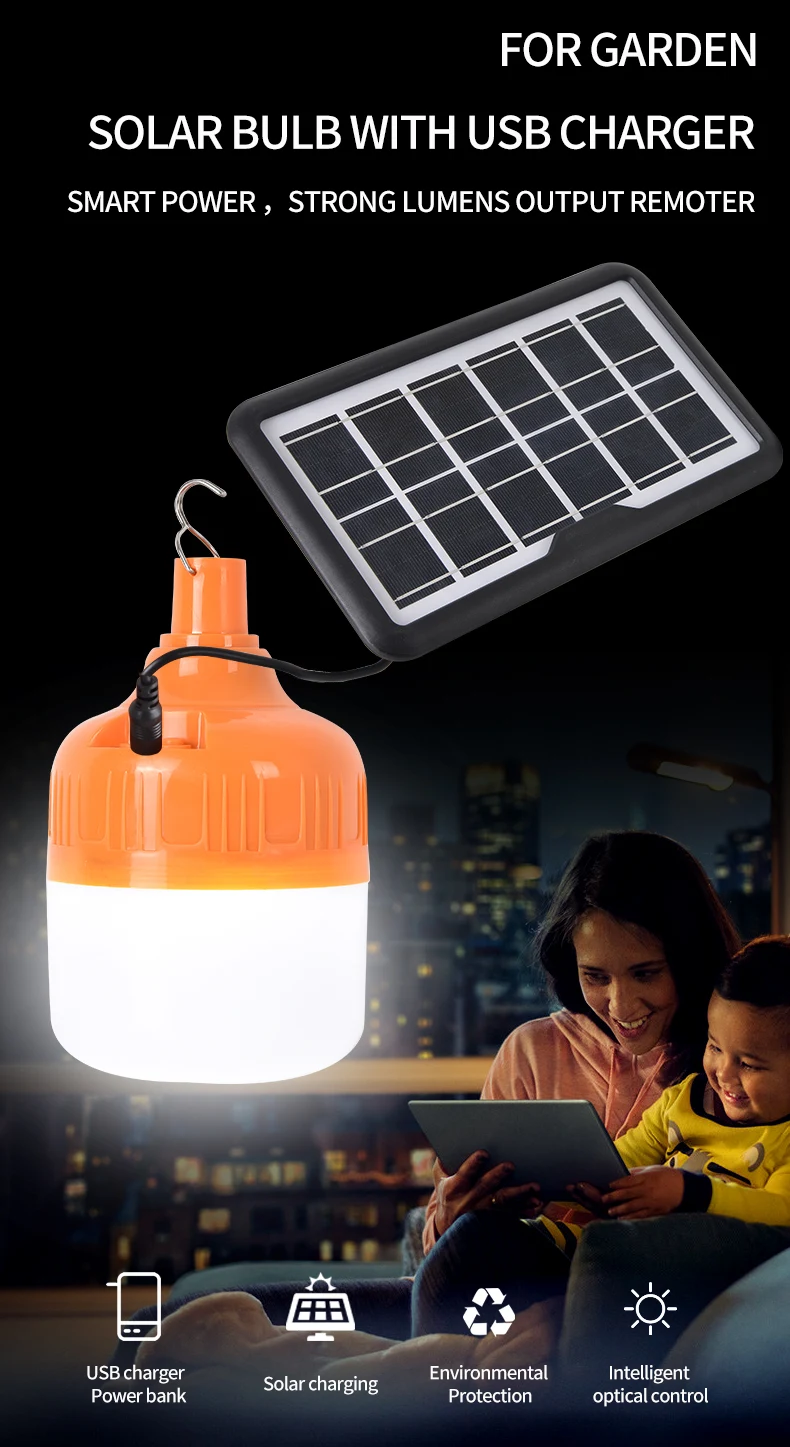 20w 40w 60w 80w indoor house rechargeable portable camping usb charger solar led flash hanging lamp lighting solar light bulbs