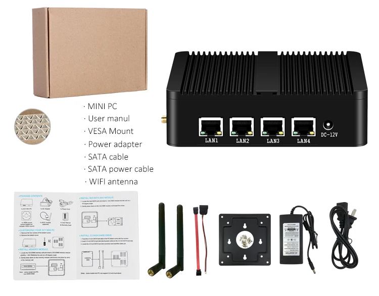 HLY мягкий маршрутизатор N2810 процессор оптовая продажа 4 гигабитный Ethernet Lan RJ45 COM порт Pfsense Linux брандмауэр vpn-barebone Мини ПК