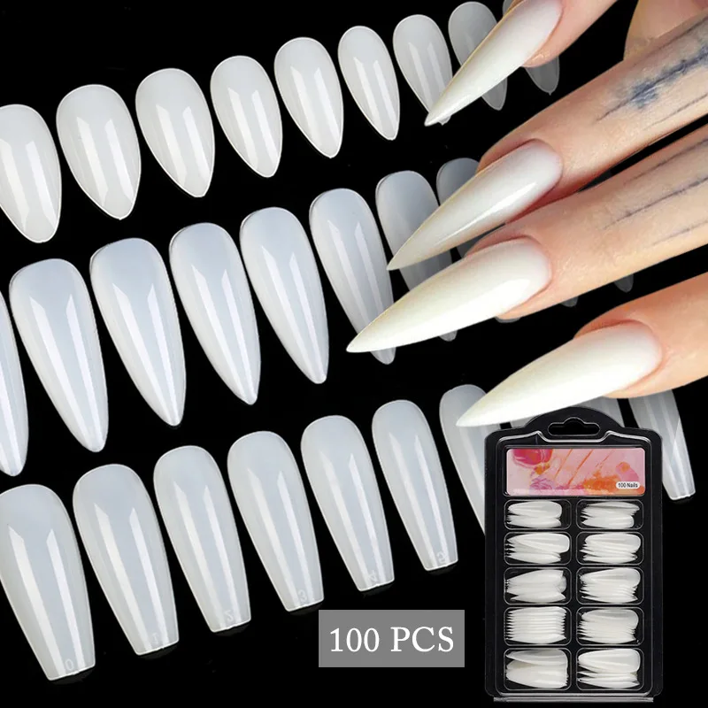 Fake Nails Capsule Artificial White Press-on Nail Full Cover Nail Tips For Extension Almond Coffin Fingernails Art Accessories