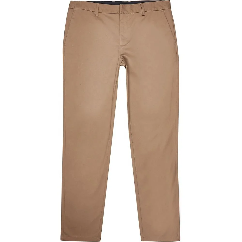 
Custom logo light brown slim fit chino trousers men skinny cotton stretch pants 