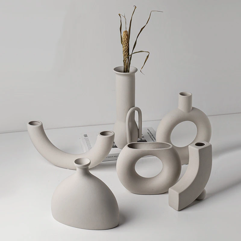 Modern Geometric Abstraction Decorative Vases White Ceramic Vase for Home Decor