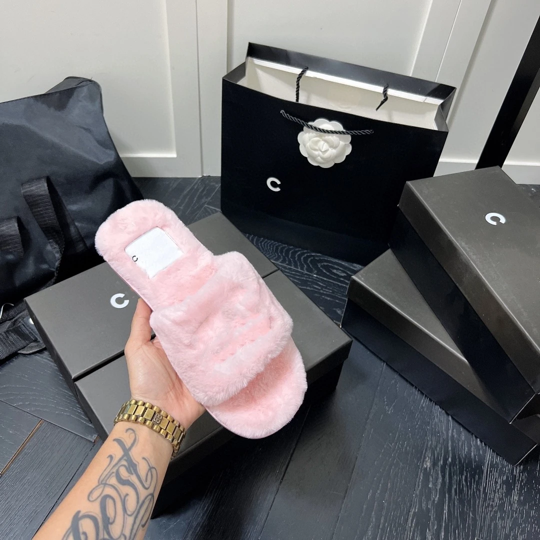 TOP Genuine Leather Cheap Famous Brand Luxury ladies designer slippers winter cotton slippers for women