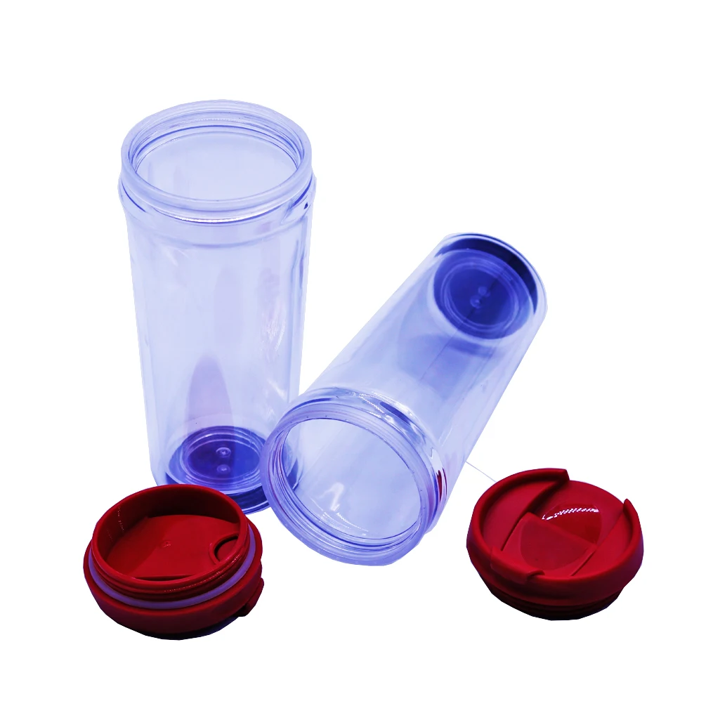 
custom cups double wall 16 OZ non-spill plastic tumbler with paper insert transparent coffee mug 