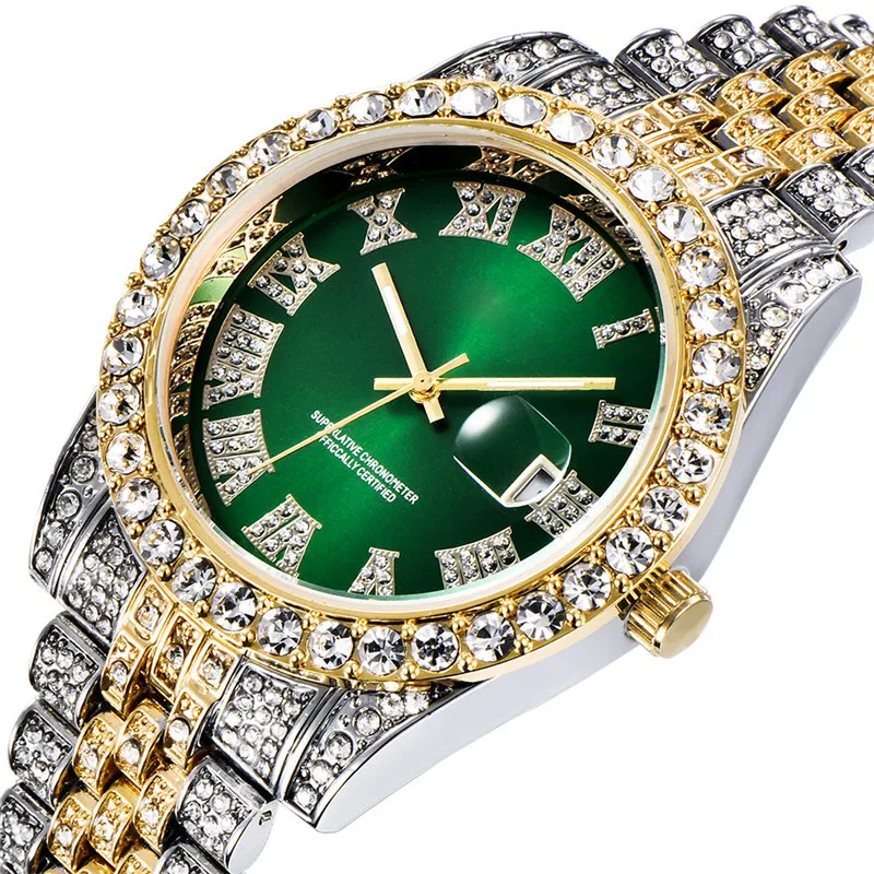 Iced Out Moissanite Watch Customized Hip Hop Stainless Steel Bracelet Uptodate User GMT Watches