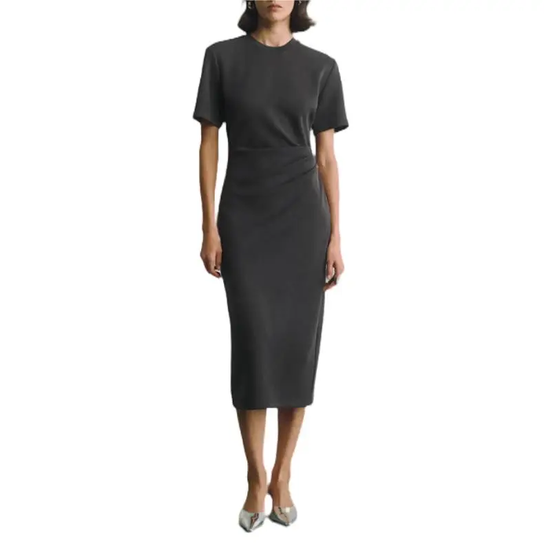 Wholesale Customizable Summer Midi Long Hollow out Blended Fabric Blank T Shirt Anti-Static and Anti-Wrinkle Dress for Women
