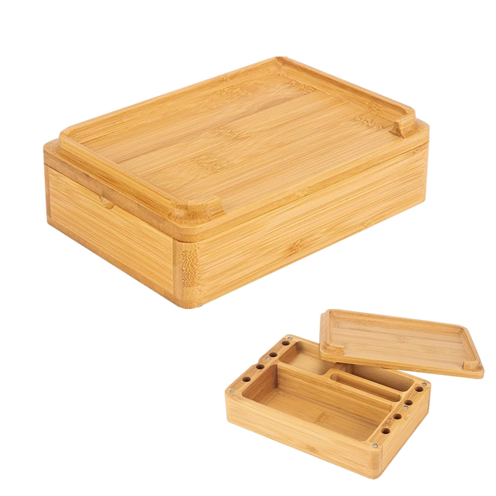 pine wood tobacco herb card magnet rolling tray combo kit extra large stash box dividers grinder smell combination lock