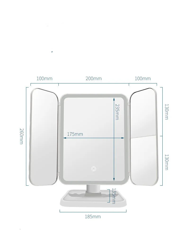 desk lamp three-sided folding touch sensor 180 degree rotating vanity magnifying wall mounted led foldable make up mirror
