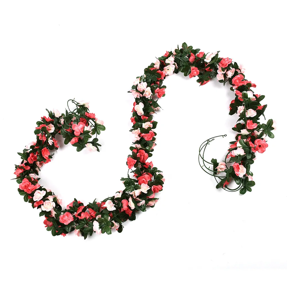 Wholesale 8.2ft artificial rose garland mixed double colors faux wedding wall backdrop hanging flowers vine fabric flower wall