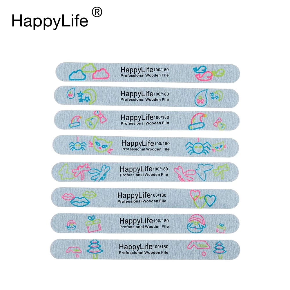 HappyLife Salon Manicure Luminous Wholesale Custom Logo Professional 100/180 Grit Wooden Nail File