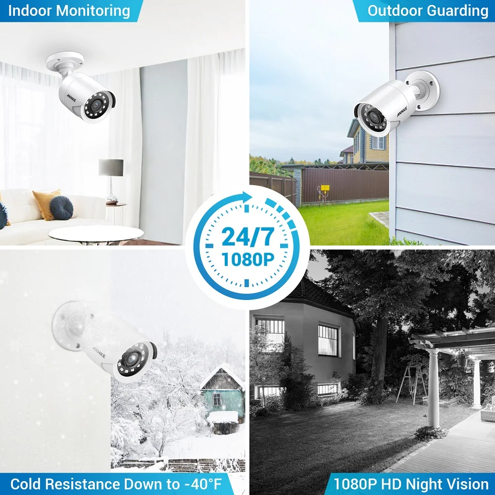 ANNKE 1080P HD TVI Home Security Camera Outdoor Indoor Built with IP66 Weatherproof Housing 2MP Security Camera
