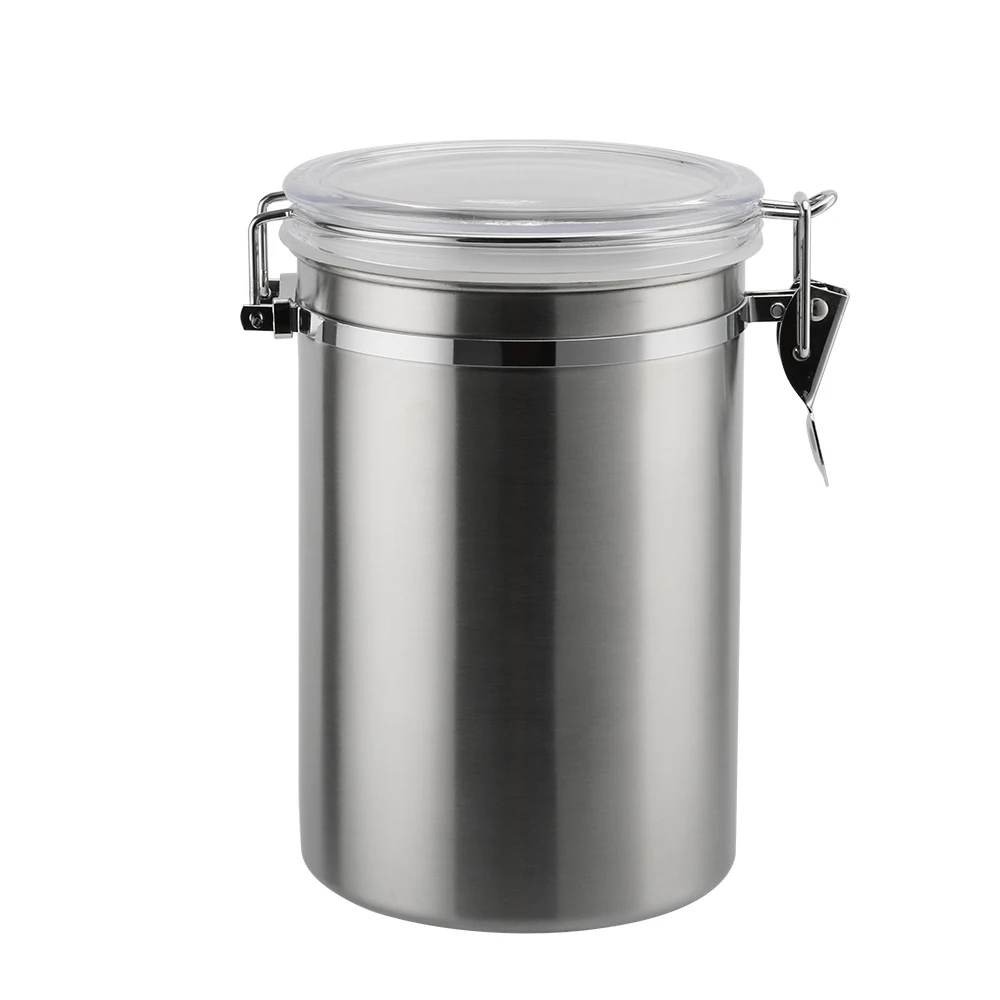 Stainless Steel Airtight Canister with Clear Acrylic Lid and Locking Clamp metal Canister Sets For Kitchen Counter