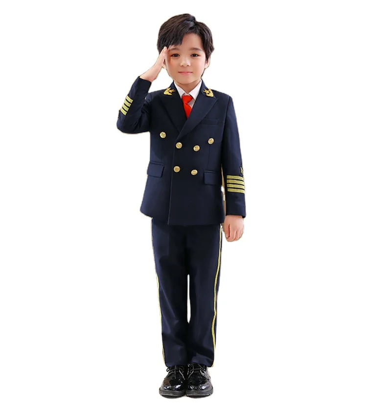 Top Grade Customization Children Clothing  Kids Wear Navy Blue Captain Boy Suits