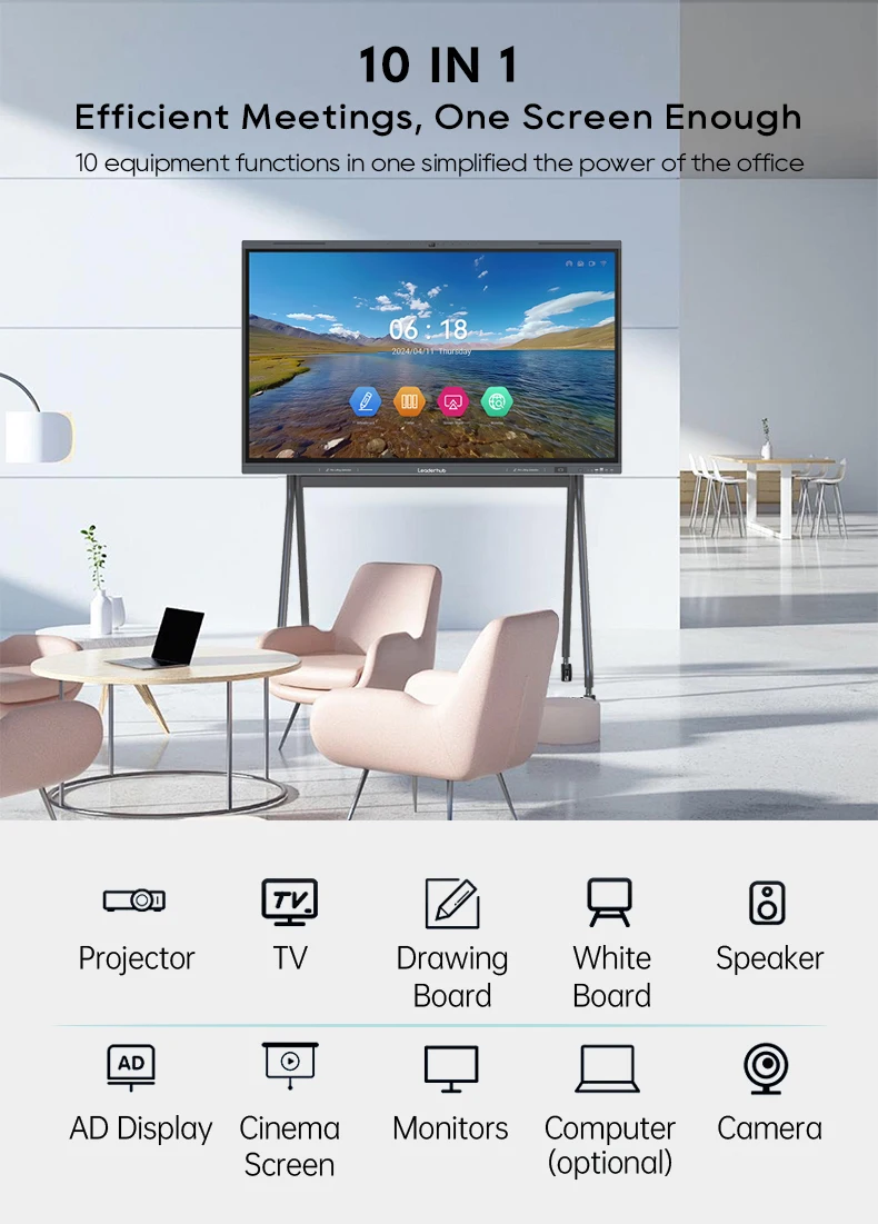 Leaderhub Manufacturer ultra high definition 75 inch intelligent educational conference interactive whiteboard