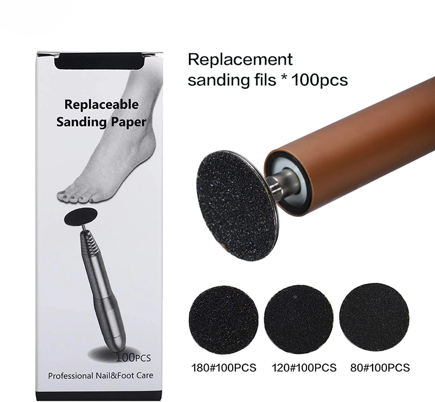 20MM 25MM Nail Disk Disc Replaceable Round Sanding Paper 100pcs #80 #180 Sandpaper Disc Cuticle Callus Remove Pedicure Drill Bit