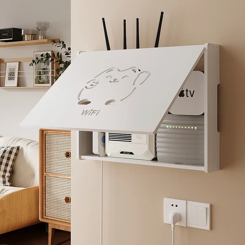 Wireless Router Storage Box Punch-Free WiFi Light CAT Decorative Multimedia Shelter Set-Top Box Shelf Plastic Storage Bin