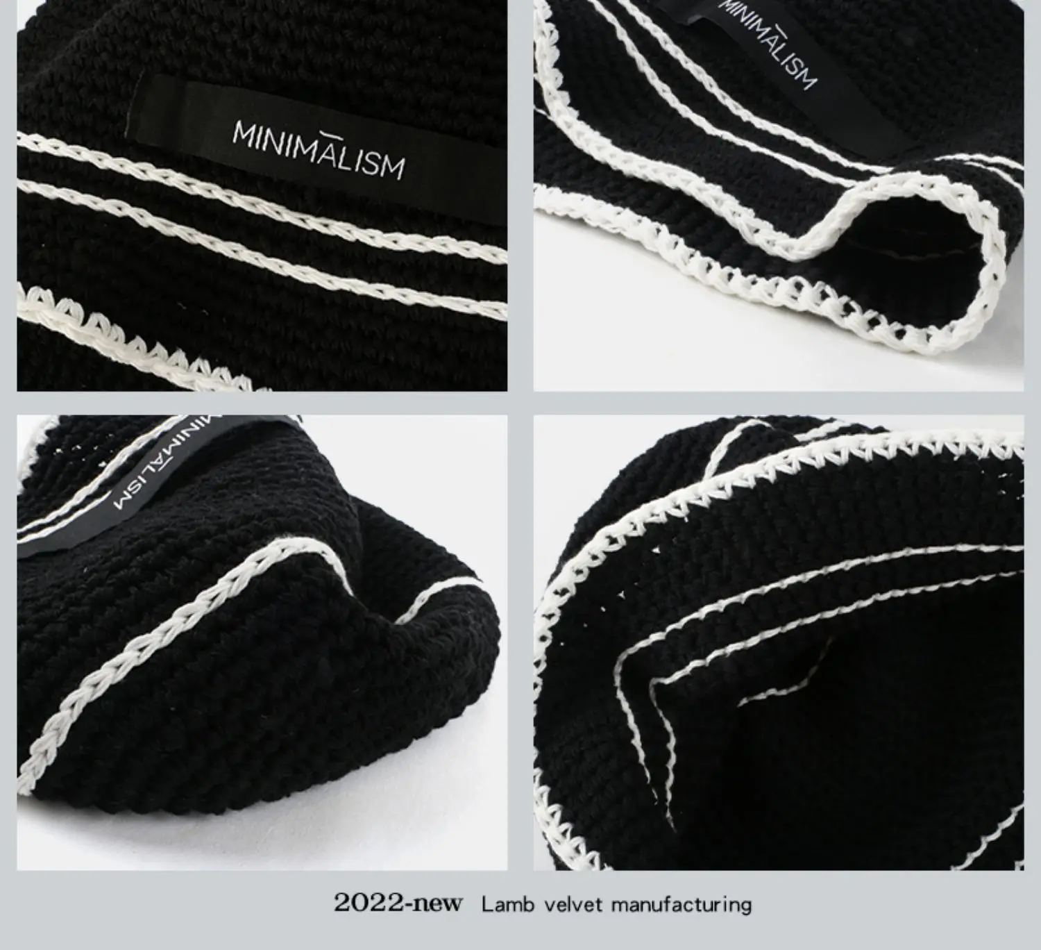 Japanese Crochet Knit Bucket Hat For Women Winter Trend High Quality Fisherman Hat Designer Black & White Contrast Bob Panama