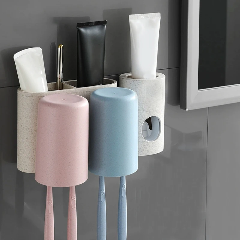 Hot sales Automatic Toothbrush Dispenser Wall Mount Toothpaste Squeezer And Toothbrush Holder Set For Family Bathroom Use