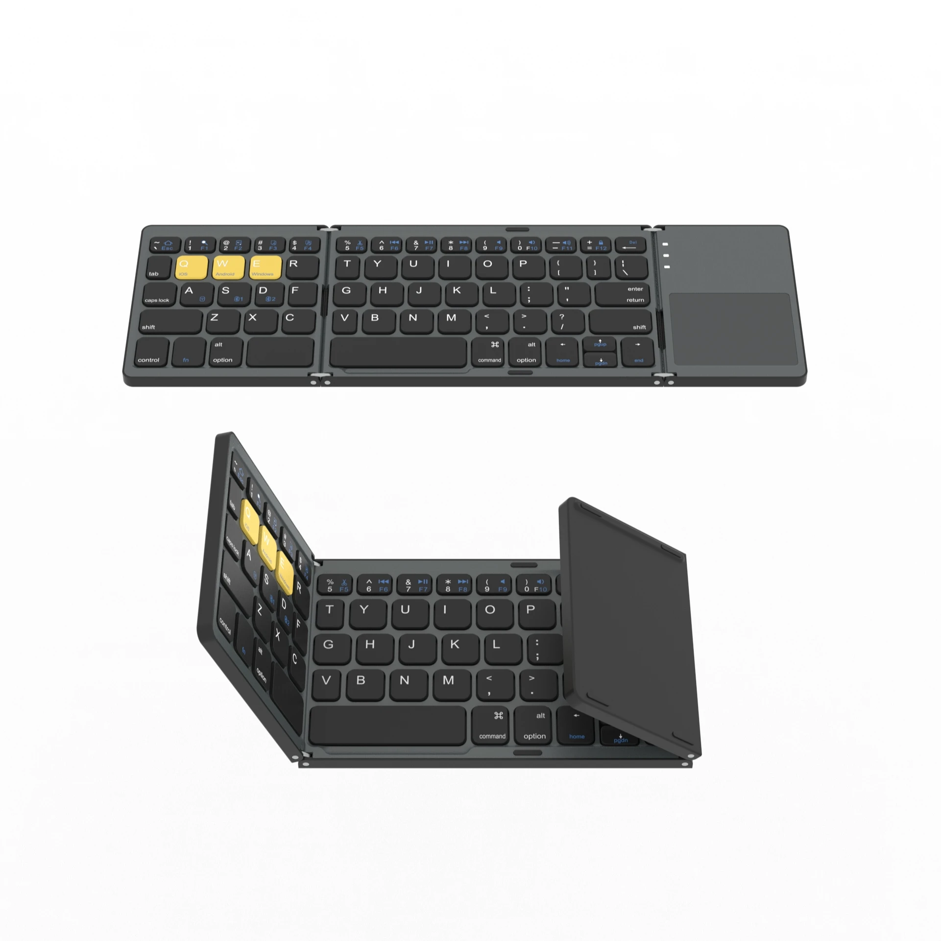 Black Layout  foldable bt  Wireless Folding bluetooth keyboard qwerty and touch pad wireless keyboard